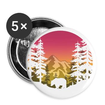 Ours dans la forêt (rond / rose-jaune) - Lot de 5 petits badges (25 mm) - blanc - Devant
