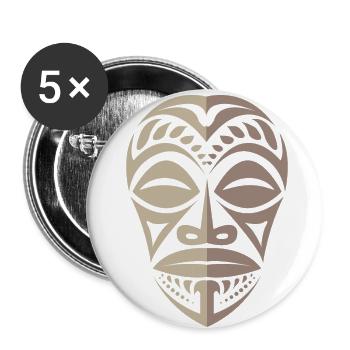 Tatouage tribal polynésien Tiki Face de Marquesa - Lot de 5 petits badges (25 mm) - blanc - Devant