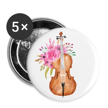 Violine Geige Cello Musik Blumen Rose Watercolor - Buttons klein 25 mm (5er Pack) - Weiß - Vorne