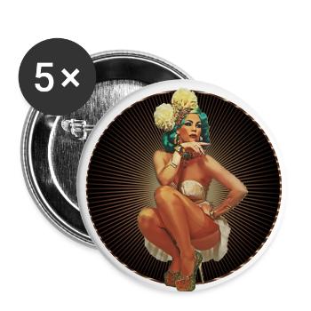 Burlesque Xarah als Pinupgirl Retro Pin Up Art - Buttons klein 25 mm (5er Pack) - Weiß - Vorne