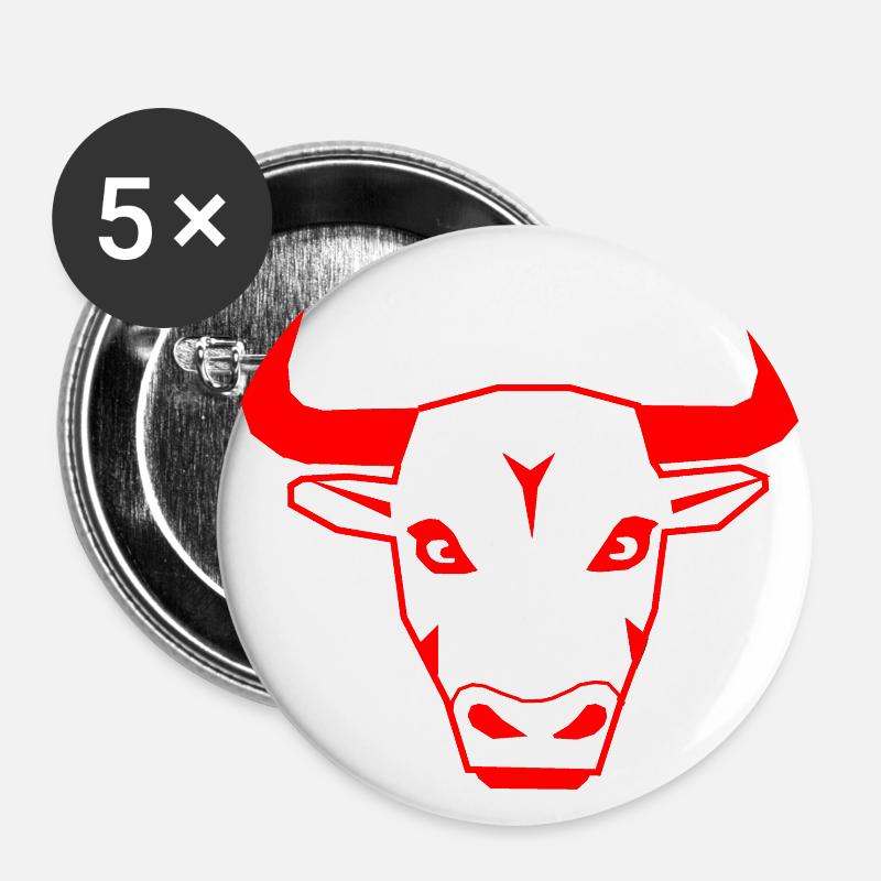 Bull in red - Buttons small 1''/25 mm (5-pack) - white