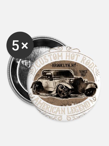 American Custom Hot Rod - Buttons klein 25 mm (5er Pack) - Weiß