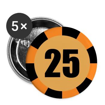 Numéro de jeton de poker 25 conception de jeu de poker - Lot de 5 petits badges (25 mm) - blanc - Devant