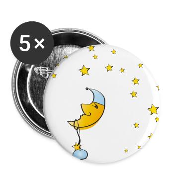 Good night - moon light blue with stars - Buttons small 1''/25 mm (5-pack) - white - Front