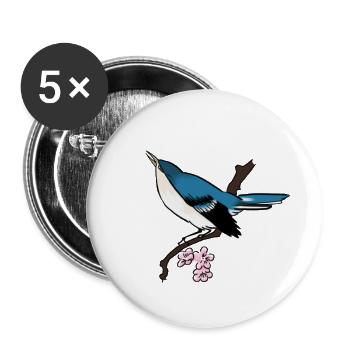 rossignol japonais - Lot de 5 petits badges (25 mm) - blanc - Devant