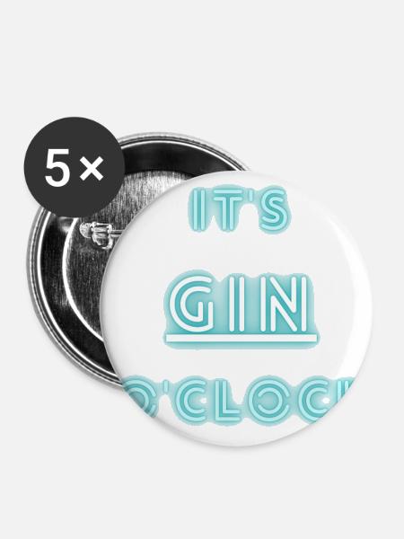 It's Gin o'clock | Gin - Buttons klein 25 mm (5er Pack) - Weiß