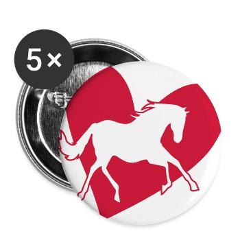 Cheval cheval amour coeur silhouette - Lot de 5 petits badges (25 mm) - blanc - Devant
