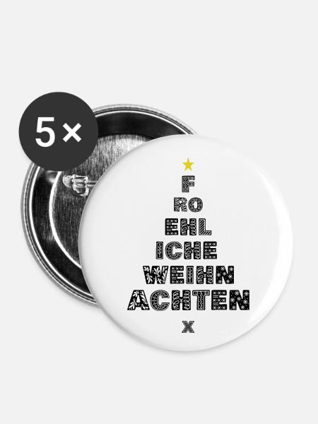 Fröhliche Weihnachten - Buttons klein 25 mm (5er Pack) - Weiß