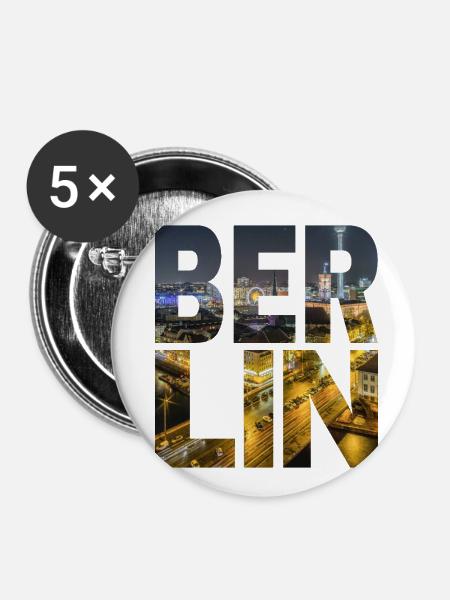 Berlin bei Nacht - Buttons klein 25 mm (5er Pack) - Weiß