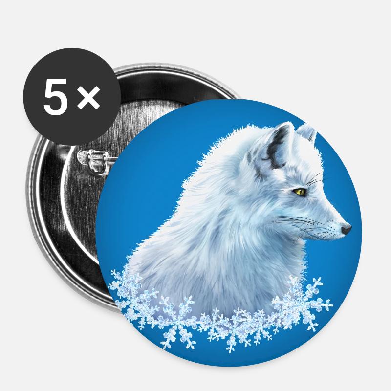 Affiche Renard arctique - Lot de 5 petits badges (25 mm) - blanc