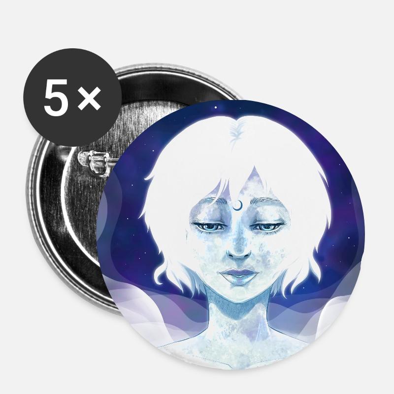 Moon Girl Illustration - Lot de 5 petits badges (25 mm) - blanc