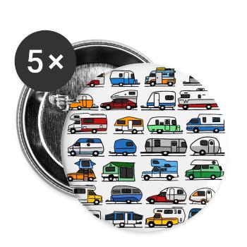 Camping dans différents styles - Lot de 5 petits badges (25 mm) - blanc - Devant