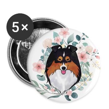 Sheltie black tri flowers - Buttons small 1''/25 mm (5-pack) - white - Front