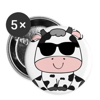 Vache avec lunettes de soleil Motif Enfants Bébé Fille - Lot de 5 petits badges (25 mm) - blanc - Devant