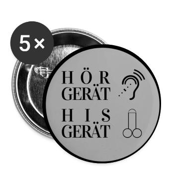 Hörgerät vs His Gerät - zwei Logos - Buttons klein 25 mm (5er Pack) - Weiß - Vorne