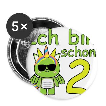 Geburtstagsshirt 2 jahr Drache Dino Baby Mädchen - Buttons klein 25 mm (5er Pack) - Weiß - Vorne