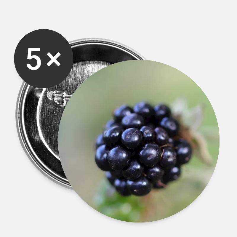 Brombær Brombær Bær Frugter - Buttons/Badges lille, 25 mm (5-pack) - hvid