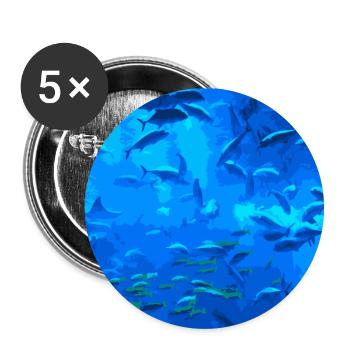 Fish in the Blue Sea Abstract - Buttons small 1''/25 mm (5-pack) - white - Front