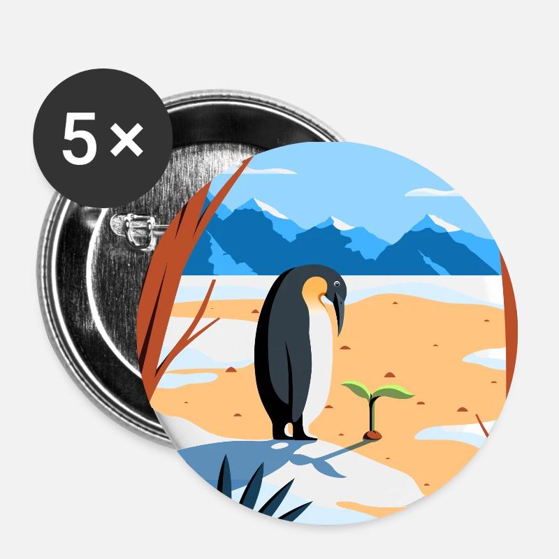Pinguin mit Pflanze - Buttons klein 25 mm (5er Pack) - Weiß