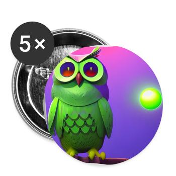 Funny Green Owl With Big Eyes - Buttons small 1''/25 mm (5-pack) - white - Front