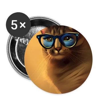 Katze mit Brille - Buttons klein 25 mm (5er Pack) - Weiß - Vorne