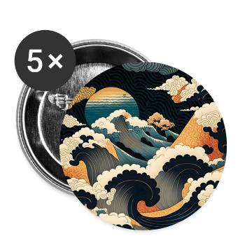 Ukiyo Wave Japanese Art - Buttons small 1''/25 mm (5-pack) - white - Front