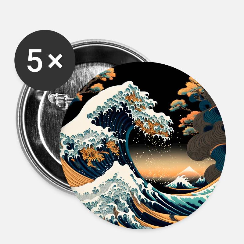 Ukiyo Welle Japanese Art - Buttons small 1''/25 mm (5-pack) - white