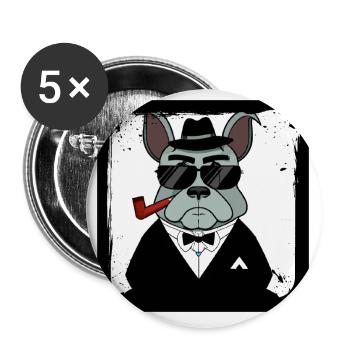 Drôle de chien français de bouledogue de style mafieux - Lot de 5 petits badges (25 mm) - blanc - Devant