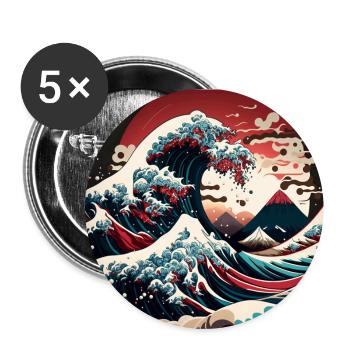 Ukiyo Wave Japanese Art - Buttons small 1''/25 mm (5-pack) - white - Front