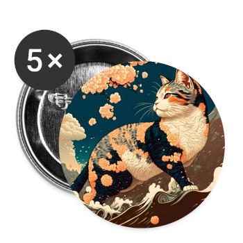 Ukiyo Beach Landscape with Cat - Buttons small 1''/25 mm (5-pack) - white - Front