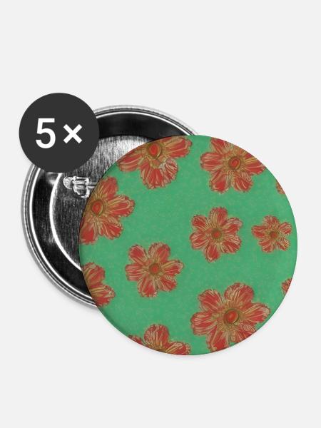 Rote Blumenmuster - Buttons klein 25 mm (5er Pack) - Weiß