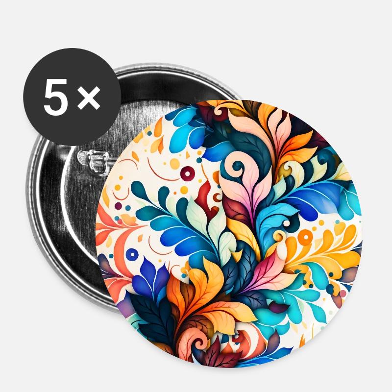 Buntes Blumenmuster - Buttons klein 25 mm (5er Pack) - Weiß