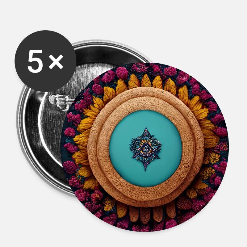 Boho Mandala Résumé - Lot de 5 petits badges (25 mm) - blanc