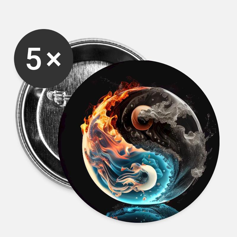 YingYang Water and Fire - Buttons klein 25 mm (5er Pack) - Weiß
