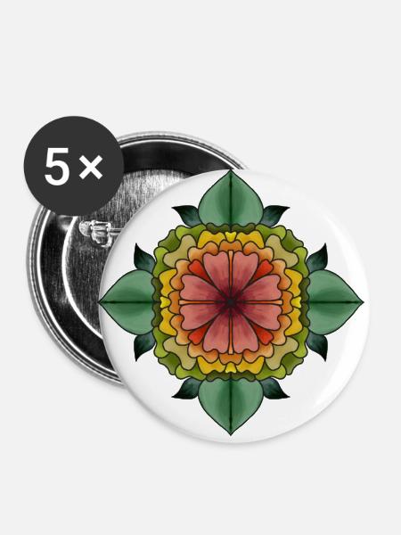Mandala gezeichnet - Buttons klein 25 mm (5er Pack) - Weiß