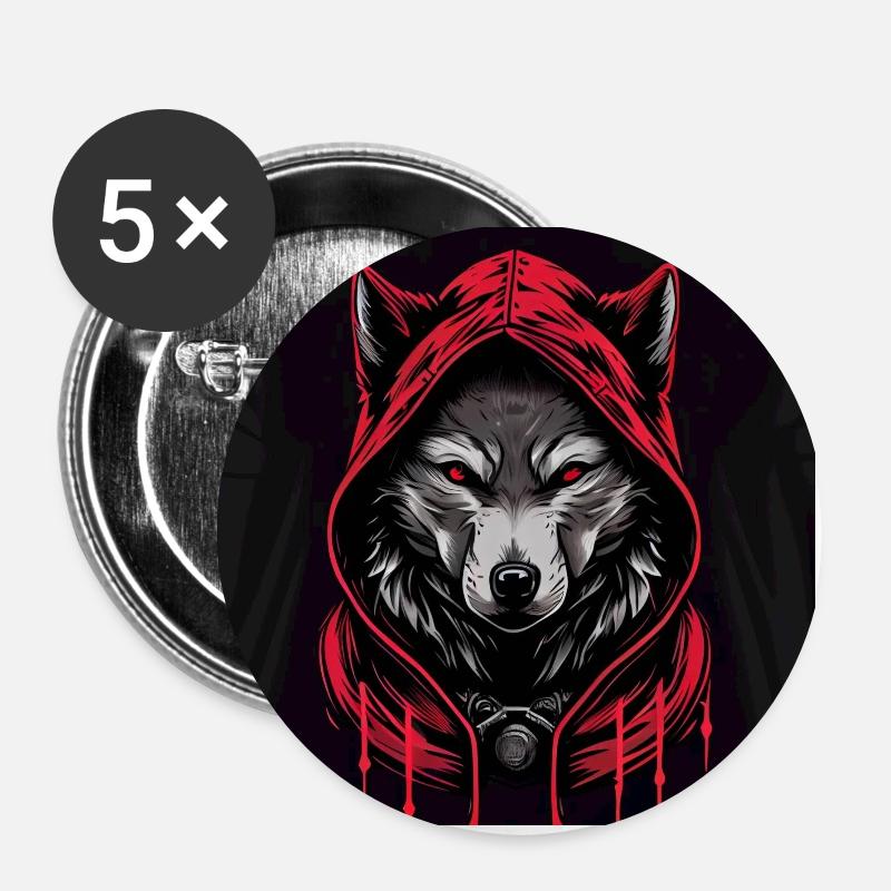 Wolf - Lot de 5 petits badges (25 mm) - blanc