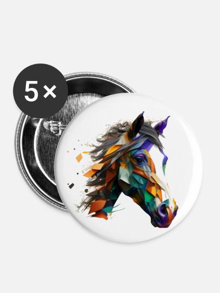Pferdekopf-Kunst - Buttons klein 25 mm (5er Pack) - Weiß