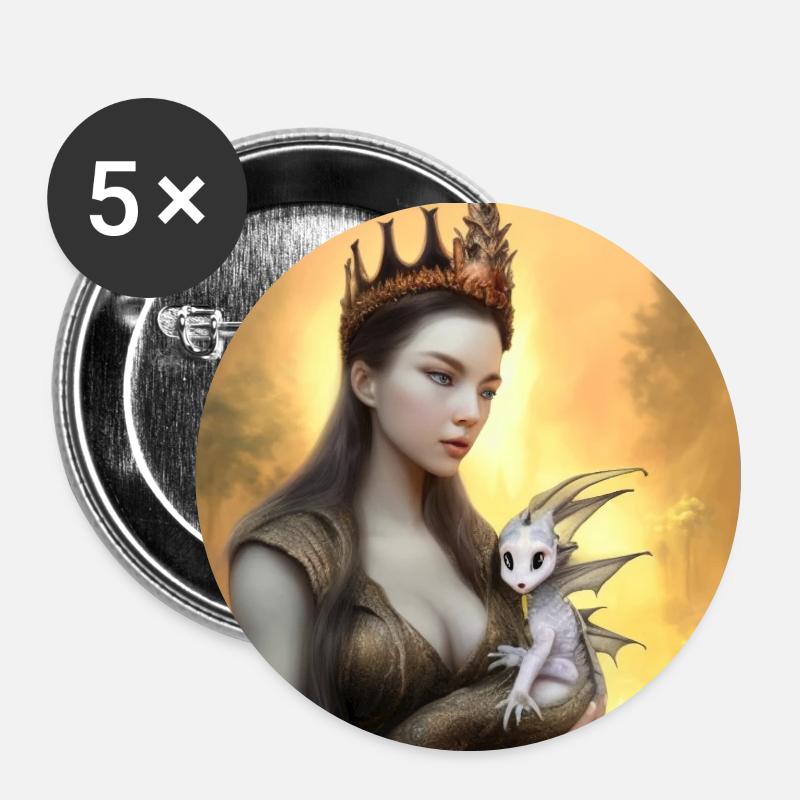 White Dragon and Queen - Buttons small 1''/25 mm (5-pack) - white