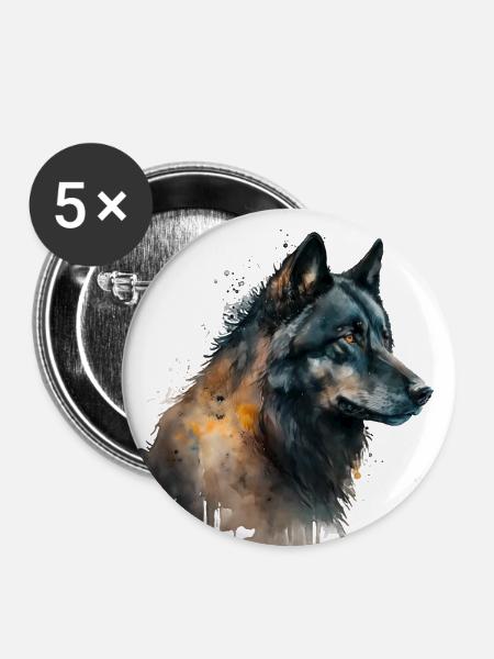 Watercolour Wolf - Buttons klein 25 mm (5er Pack) - Weiß
