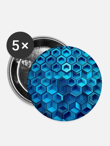 Modernes geometrisches blaues Sechseck - Buttons klein 25 mm (5er Pack) - Weiß