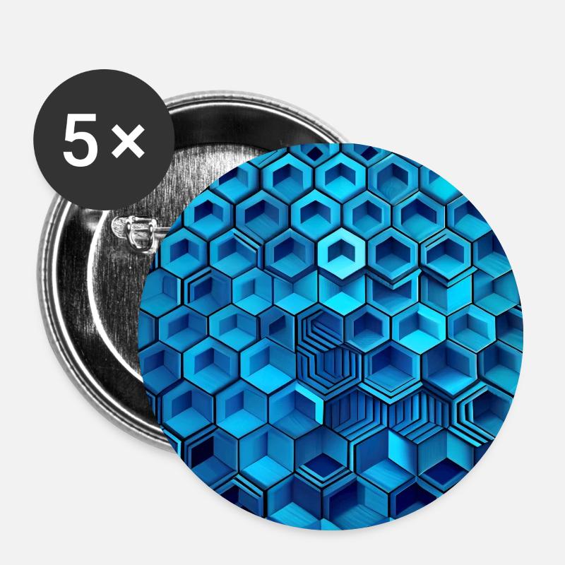 Modern Geometric Blue Hexagon - Buttons small 1''/25 mm (5-pack) - white