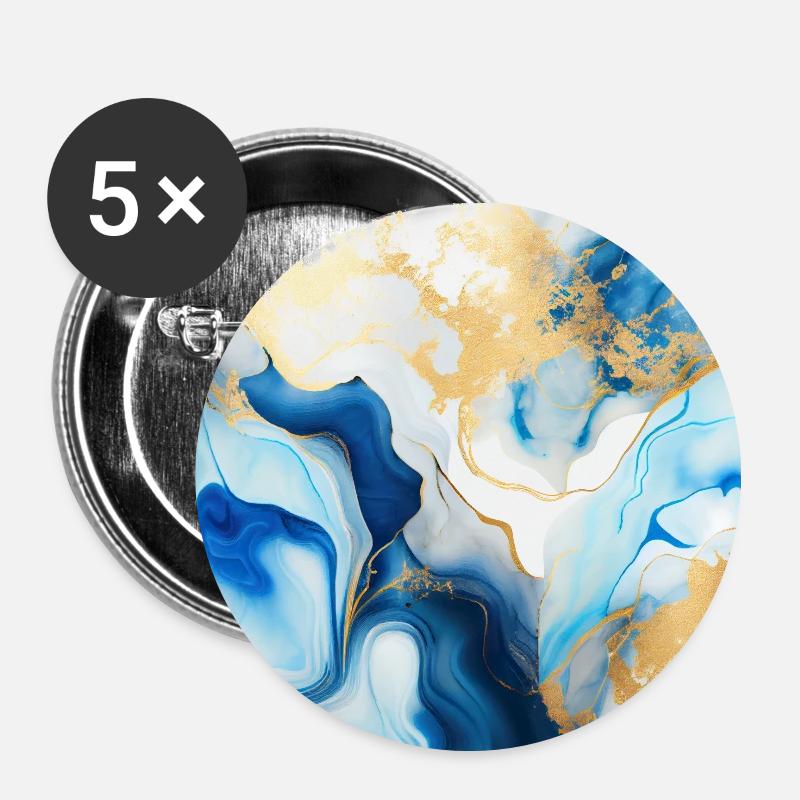 Blue Modern Marble - Buttons small 1''/25 mm (5-pack) - white