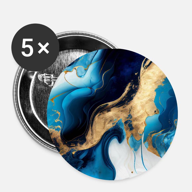 Marbre Bleu Moderne - Lot de 5 petits badges (25 mm) - blanc