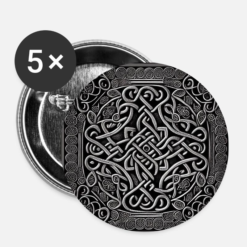 Style nordique celtique - Lot de 5 petits badges (25 mm) - blanc