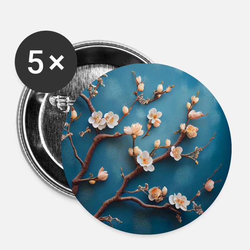 Kirsch Blossem blauer Hintergrund - Buttons klein 25 mm (5er Pack) - Weiß