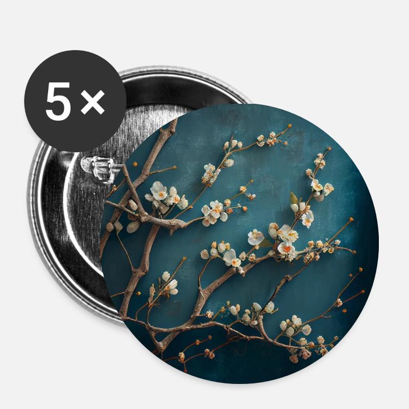 Cherry Blossem Blue - Buttons small 1''/25 mm (5-pack) - white
