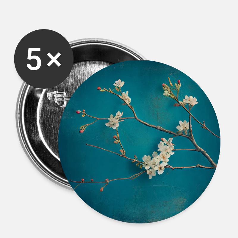 Kirschblütenzweig - Buttons klein 25 mm (5er Pack) - Weiß