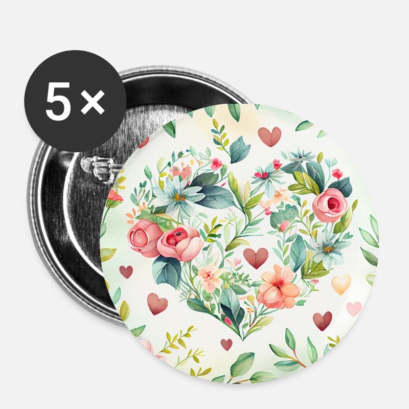 Wildblumen Blumenherz - Buttons klein 25 mm (5er Pack) - Weiß
