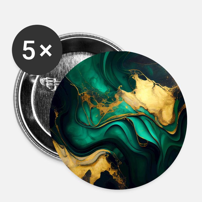 Emerald Green Marble - Buttons small 1''/25 mm (5-pack) - white