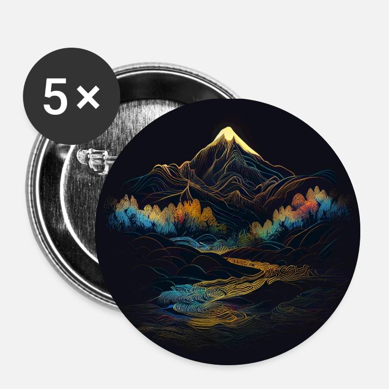 Japanese Mountain Scenery - Buttons small 1''/25 mm (5-pack) - white